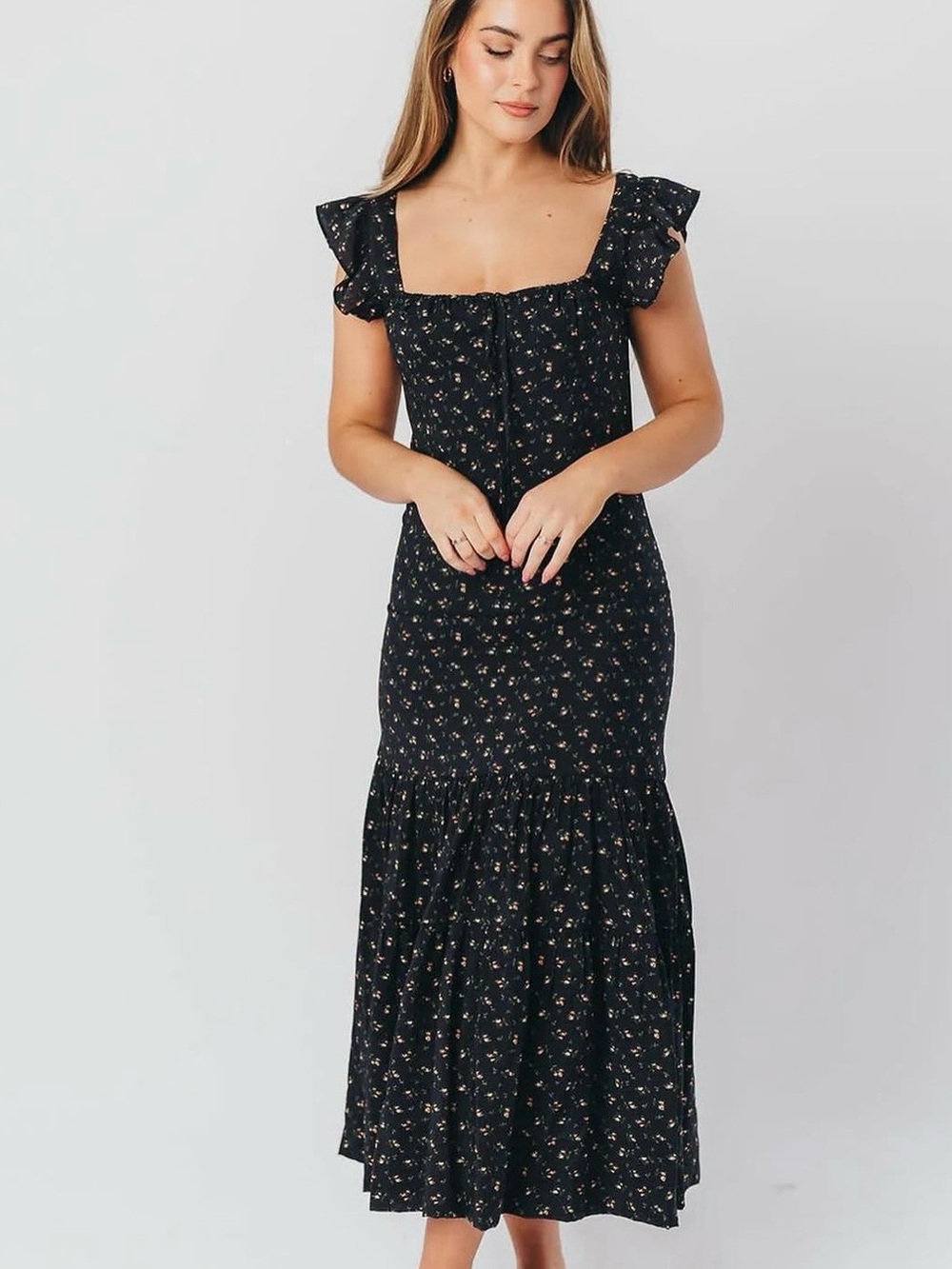 Worth Collective - Emery Midi Dress with Flutter Sleeves, Navy, Size XL, NWT